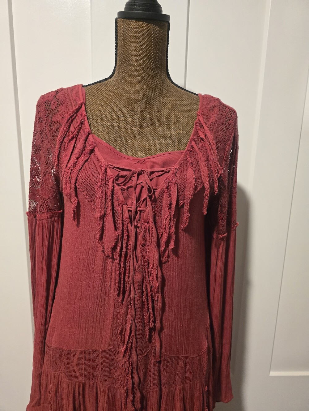 Free People Fringe Long Sleeve Dress in Wine - Picture 3 of 6